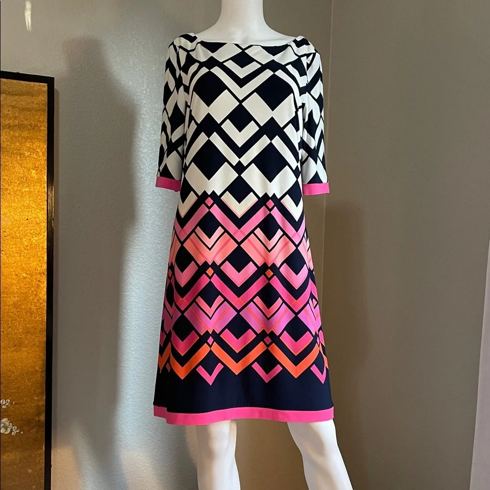 Eliza J shift dress Geometric, 3/4 sleeves, preppy, Excellent condition - Picture 5 of 9